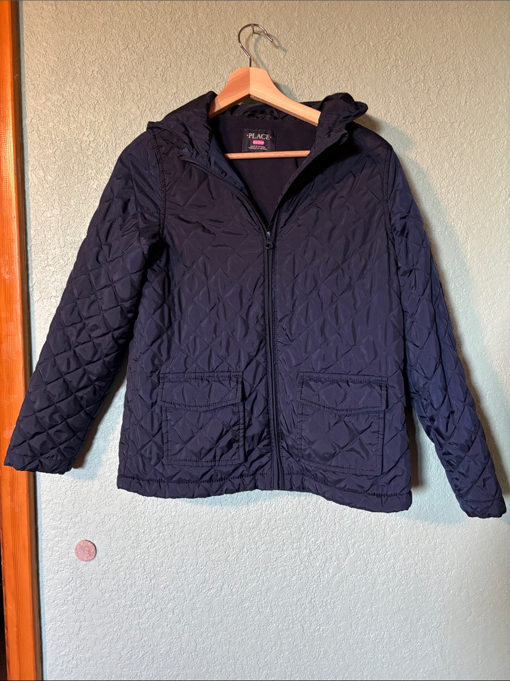 PLACE Girl’s Dark Blue Quilted Hooded Puffer Jacket XL 14